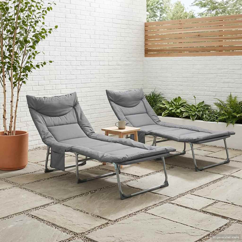 Klappbare Sonnenliege mit Kissen 2 pcs Anthrazit