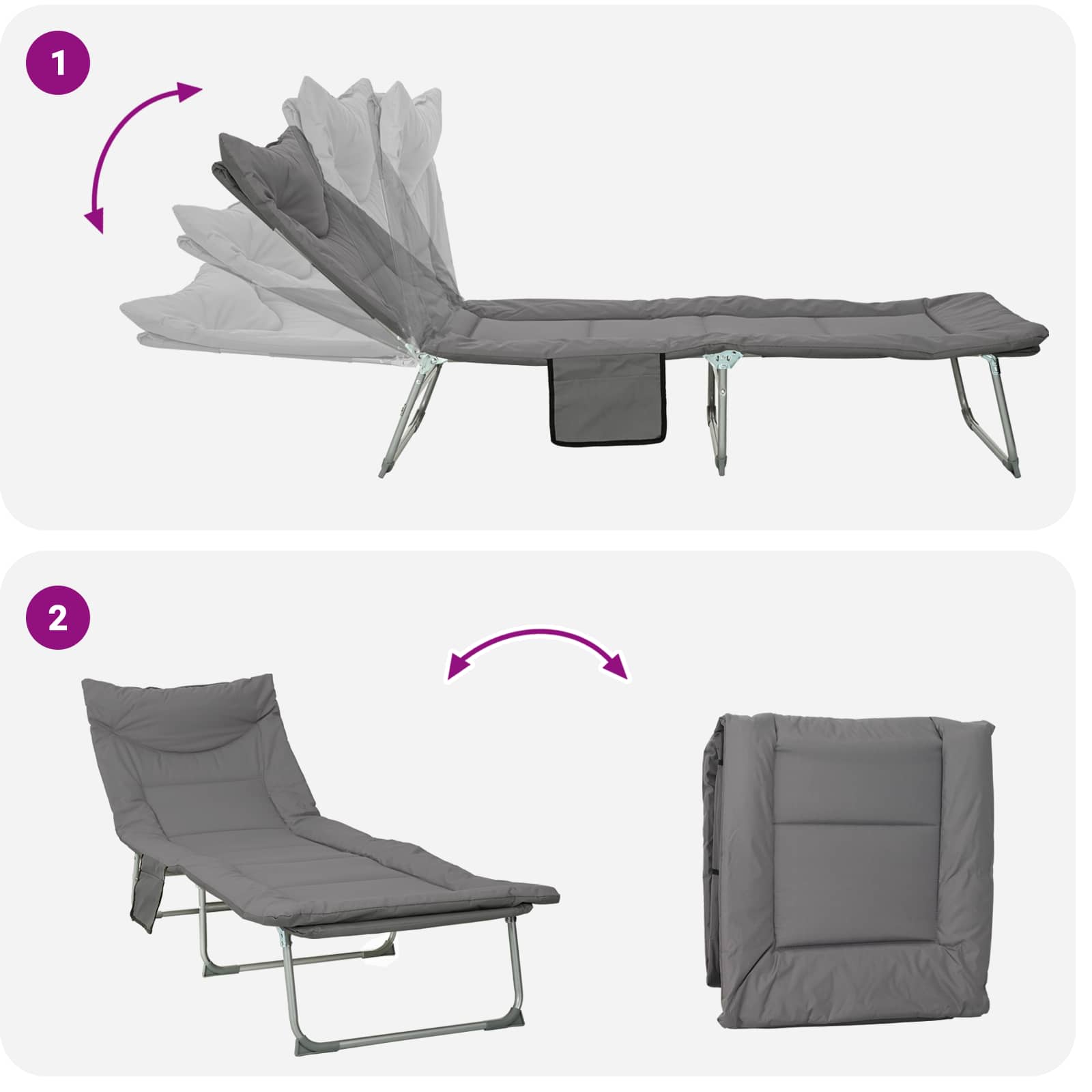 Klappbare Sonnenliege mit Kissen 2 pcs Anthrazit