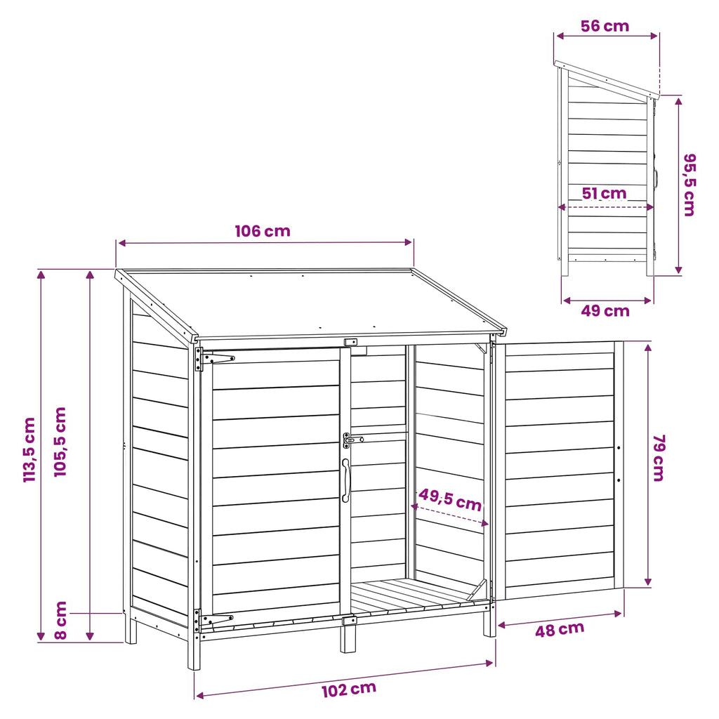 Gartenschuppen Grau 106,5 x 56 x 113,5 cm Massivholz aus Fichte