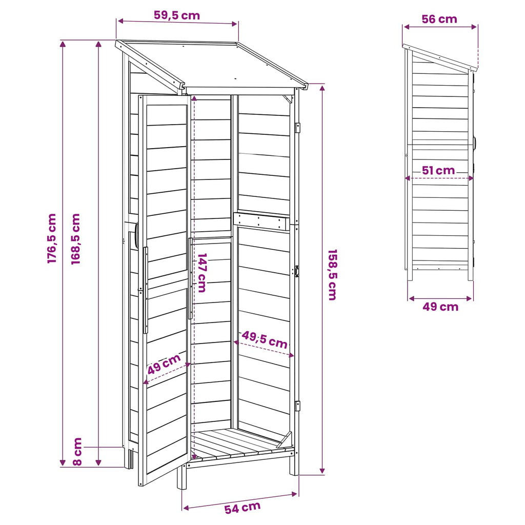 Gartenschuppen Braun 59,5 x 56 x 176,5 cm Massivholz aus Fichte