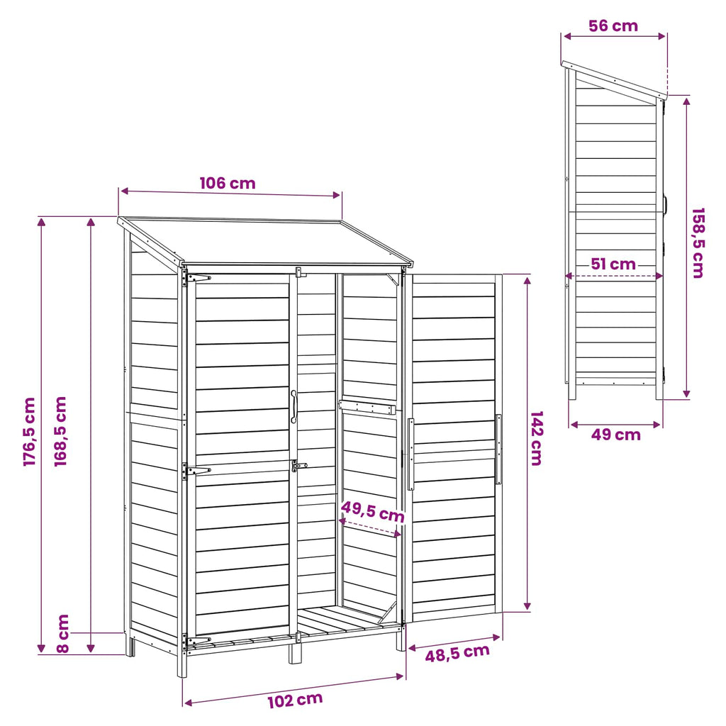 Gartenschuppen Braun 106,5 x 56 x 176 cm Massivholz aus Fichte