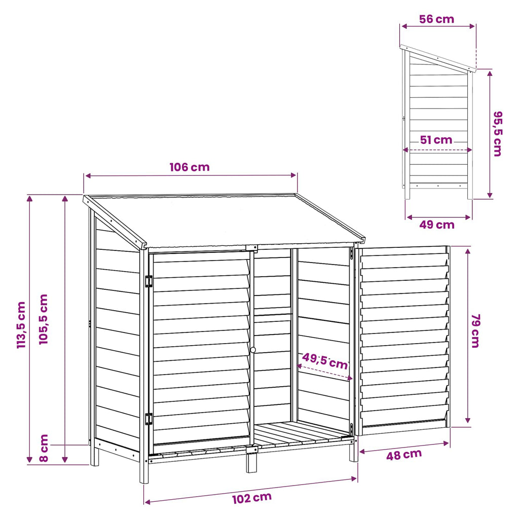 Gartenschuppen Natur 106 x 56 x 113,5 cm Massivholz aus Fichte