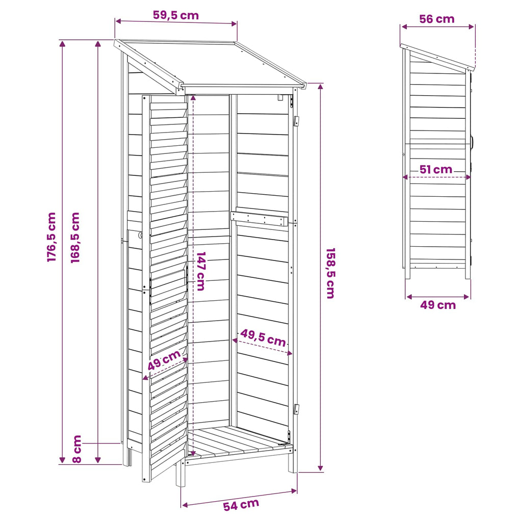 Gartenschuppen Braun 59 x 56 x 176 cm Massivholz aus Fichte