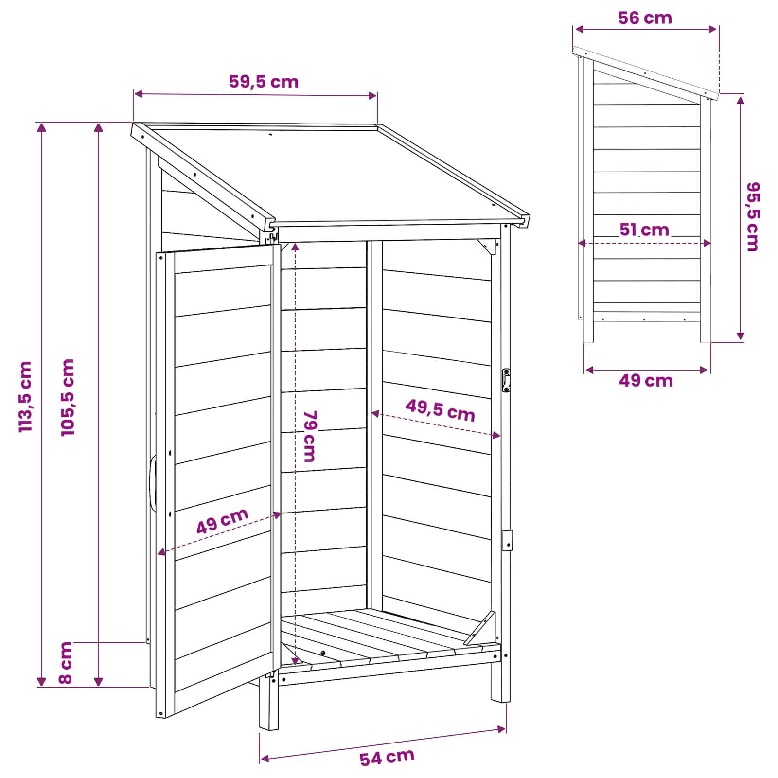 Gartenschuppen Natur 59,5 x 56 x 113,5 cm Massivholz aus Fichte
