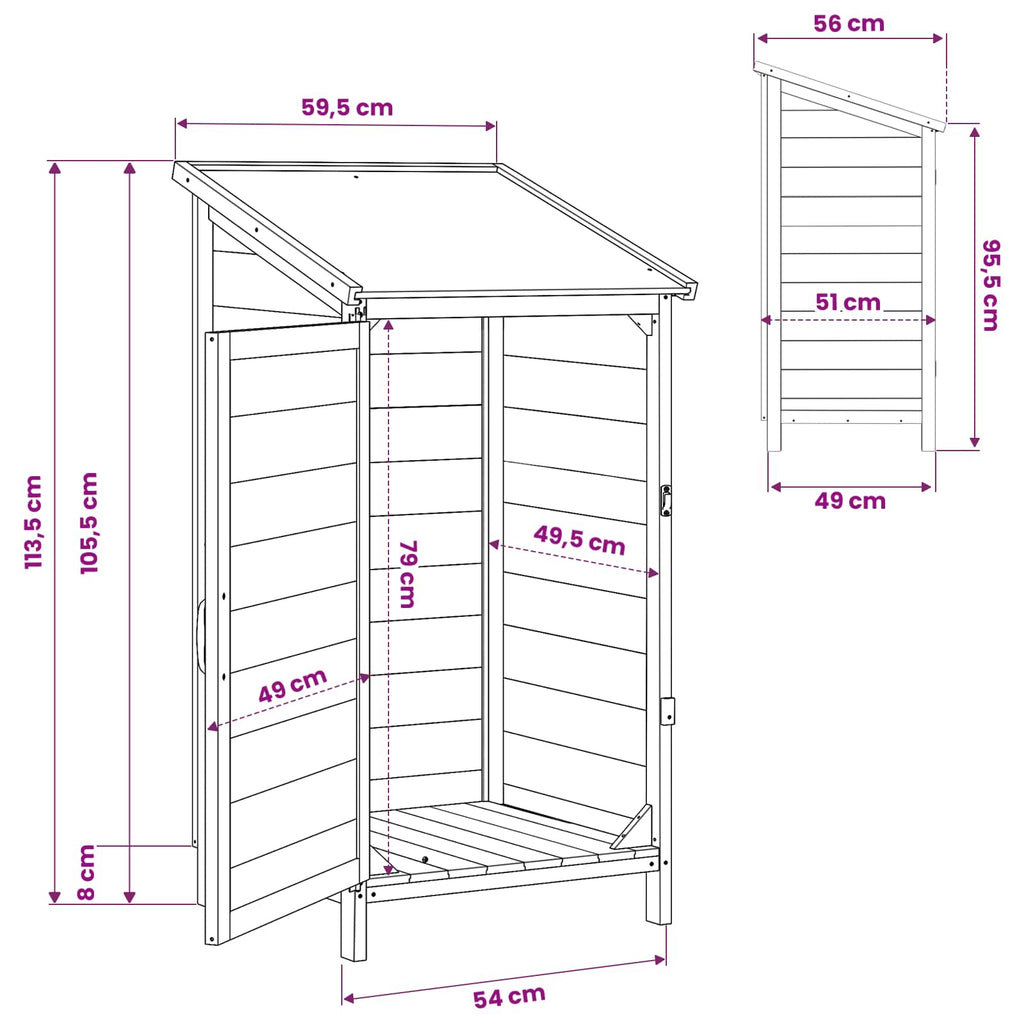 Gartenschuppen Grau 59,5 x 56 x 113,5 cm Massivholz aus Fichte