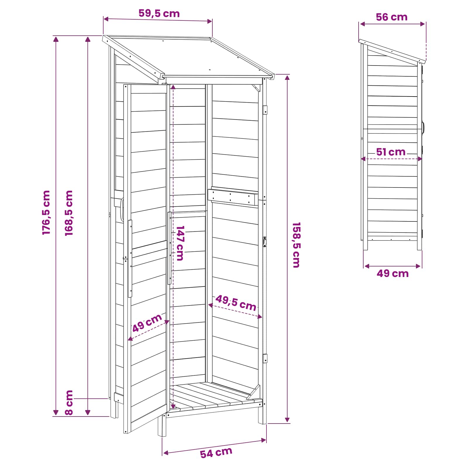 Gartenschuppen Grau 59,5 x 56 x 176,5 cm Massivholz aus Fichte