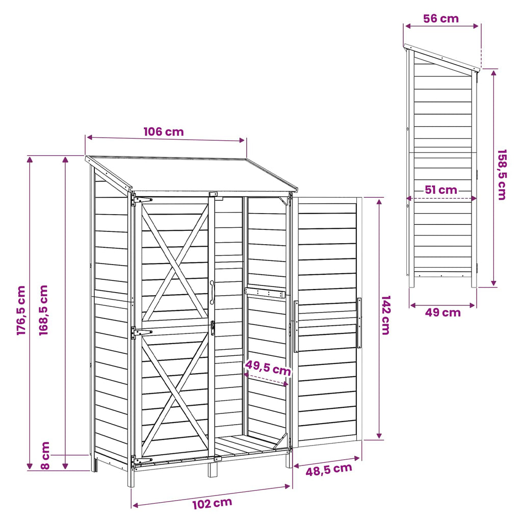 Gartenschuppen Braun 106 x 56 x 176,5 cm Massivholz aus Fichte