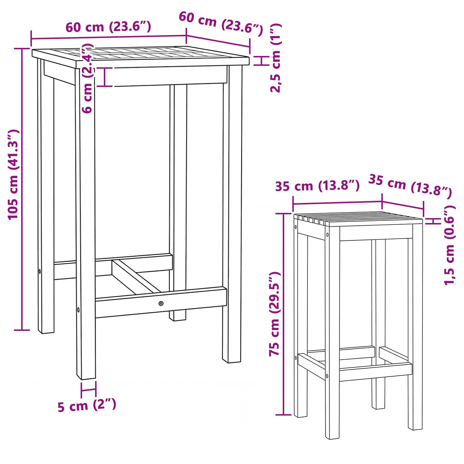 Outdoor Bar Set 3 pcs Unbehandelt Massivholz Teak