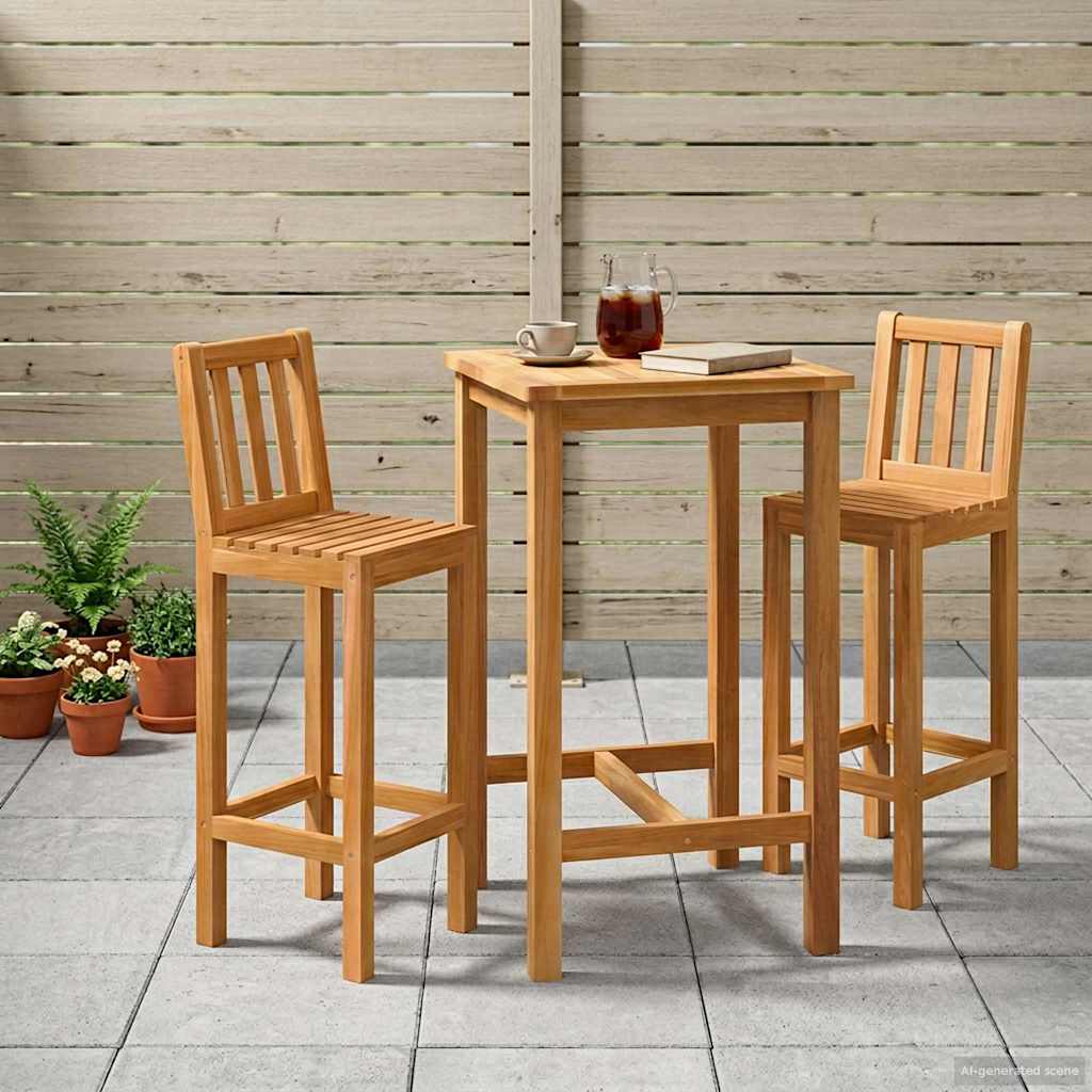 Outdoor Bar Set 3 pcs Unbehandelt Massivholz Teak
