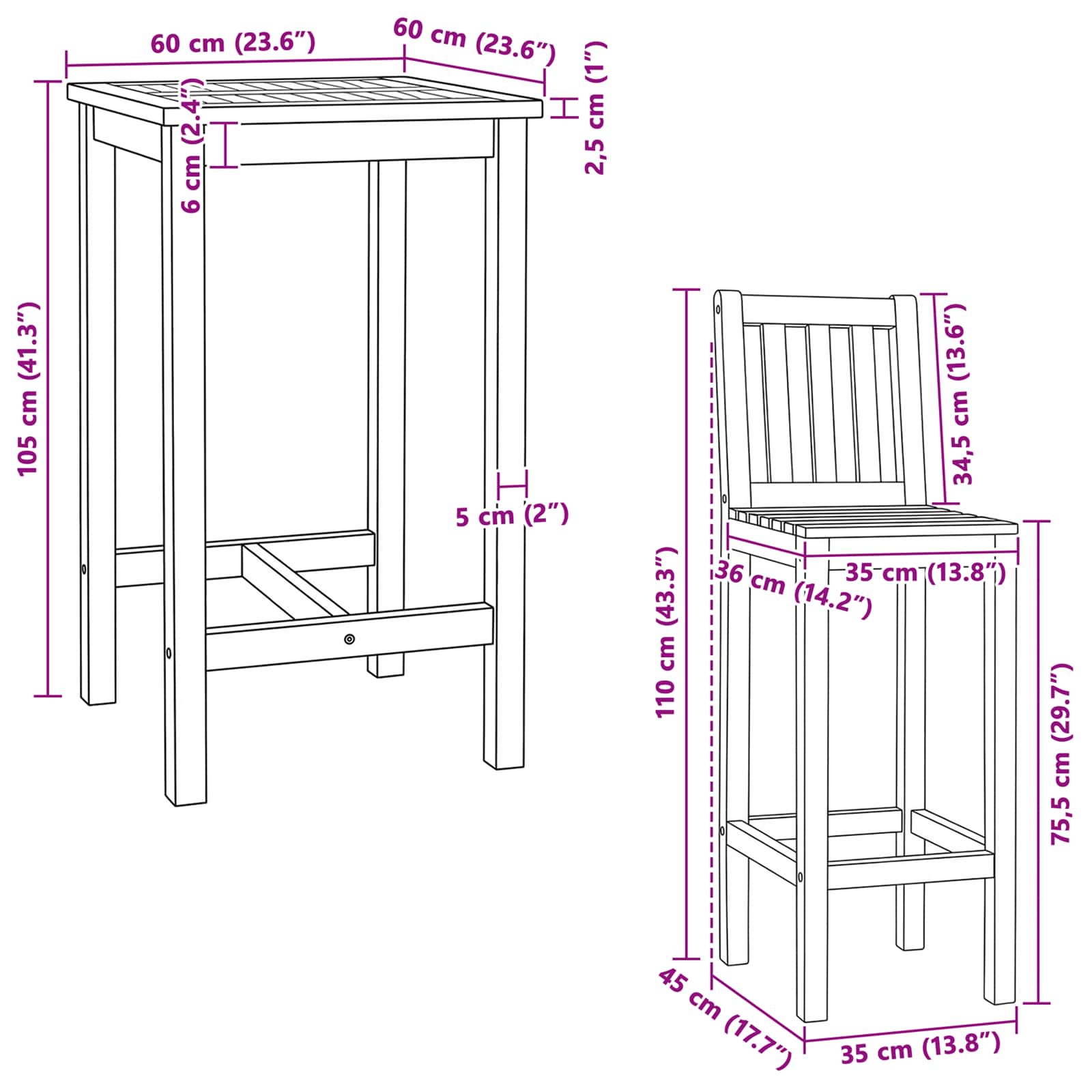 Outdoor Bar Set 3 pcs Unbehandelt Massivholz Teak