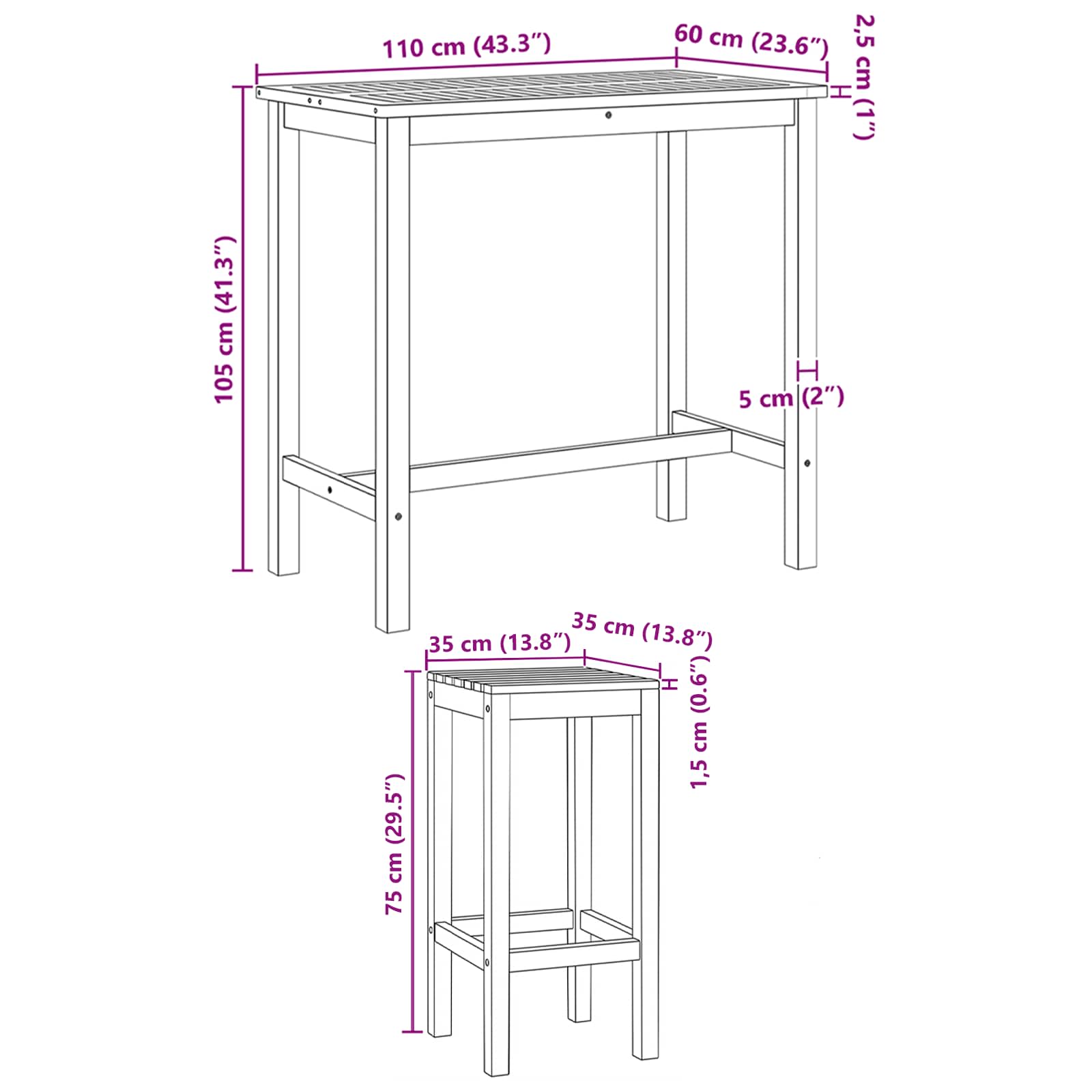 Outdoor Bar Set 5 pcs Unbehandelt Massivholz Teak