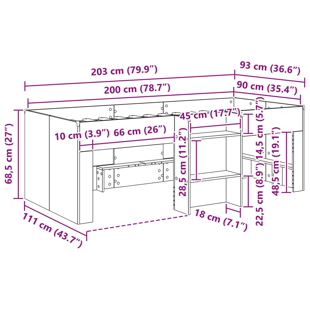 Hochbett für Kinder 2 pcs Sonoma-Eiche 90 x 200 cm