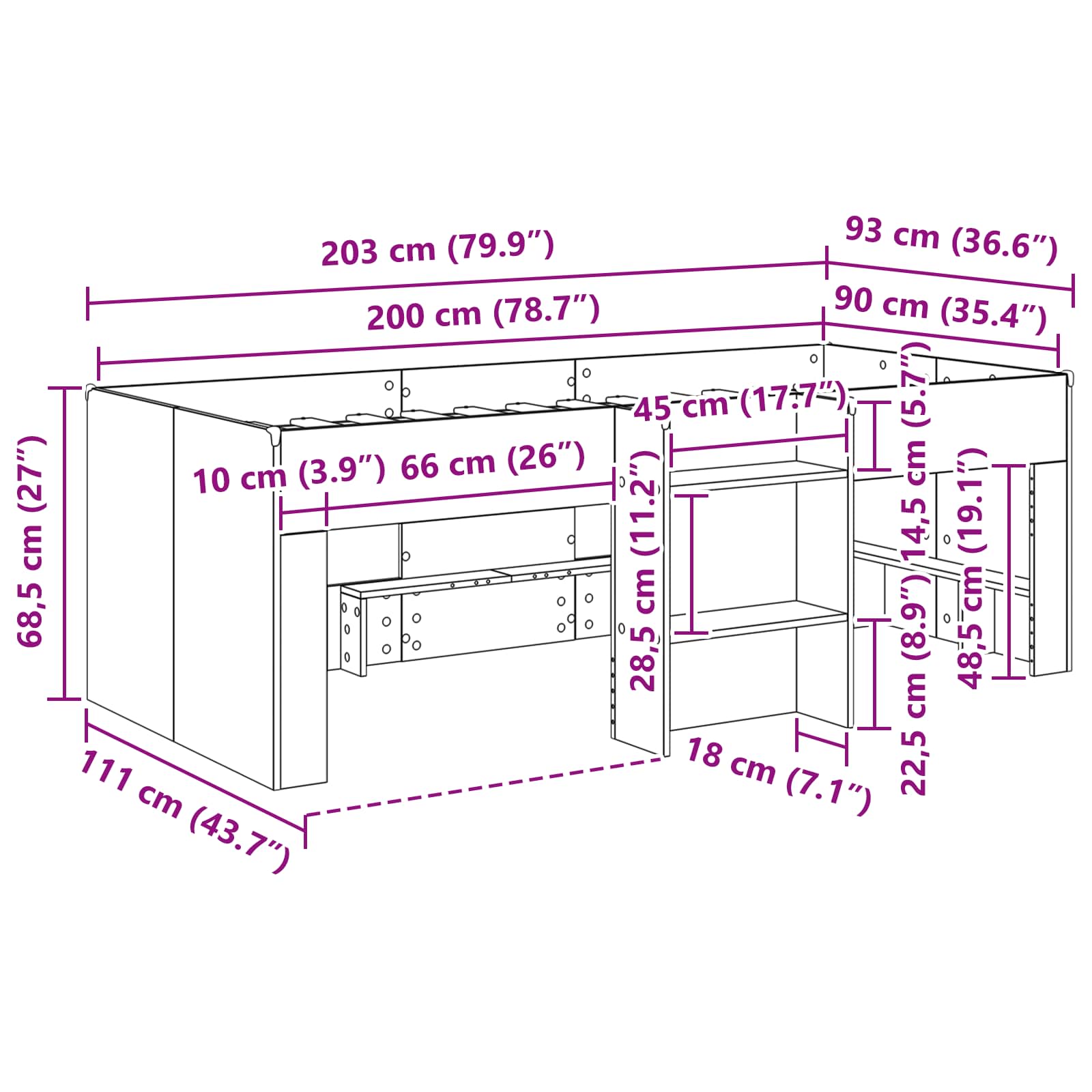 Hochbett für Kinder 2 pcs Sonoma-Eiche 90 x 200 cm