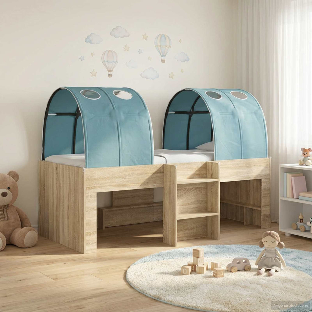 Hochbett für Kinder mit Tunnel Sonoma Eiche und Hellblau