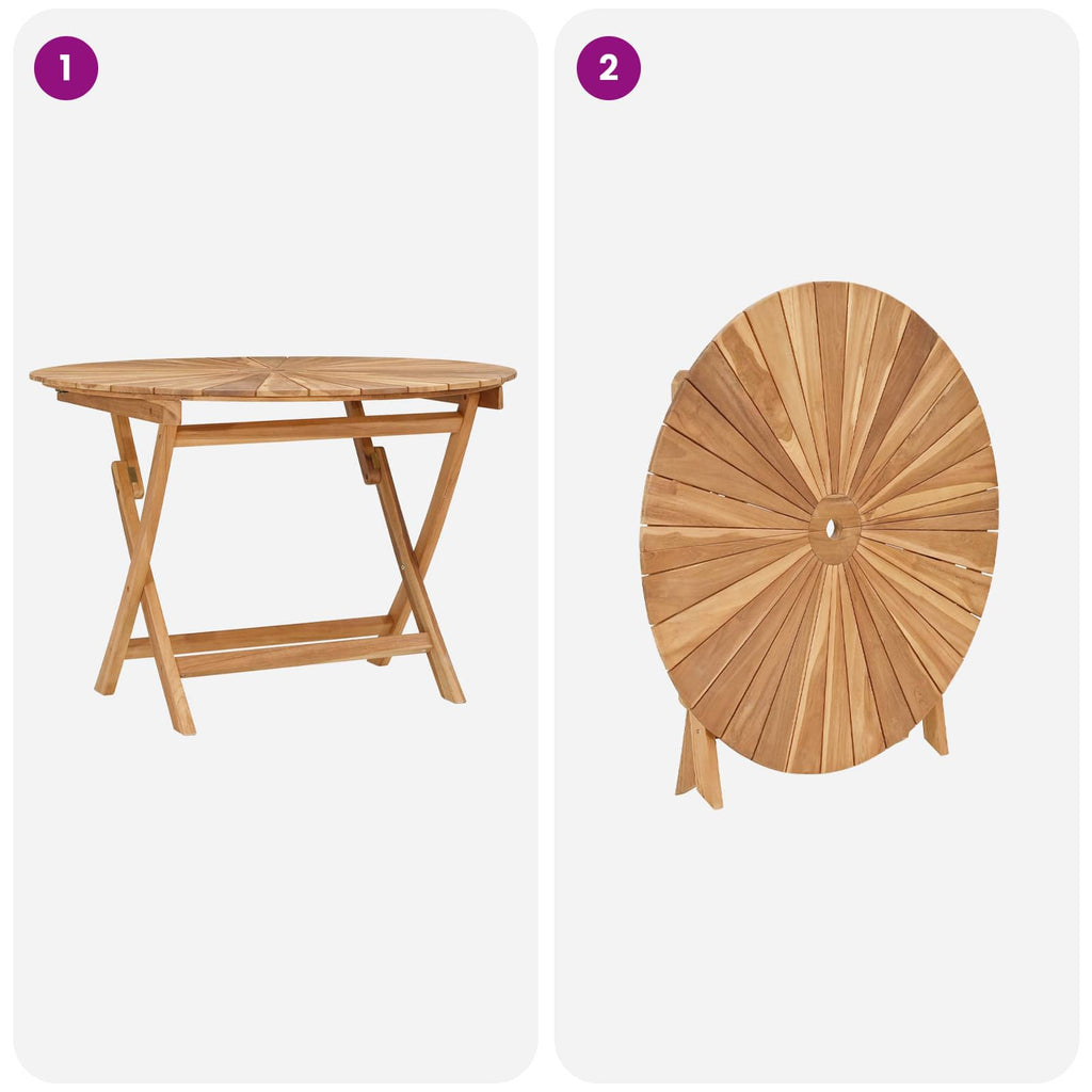 Klappbarer Gartentisch Natur Ø 110 x 75 cm Teak-Massivholz