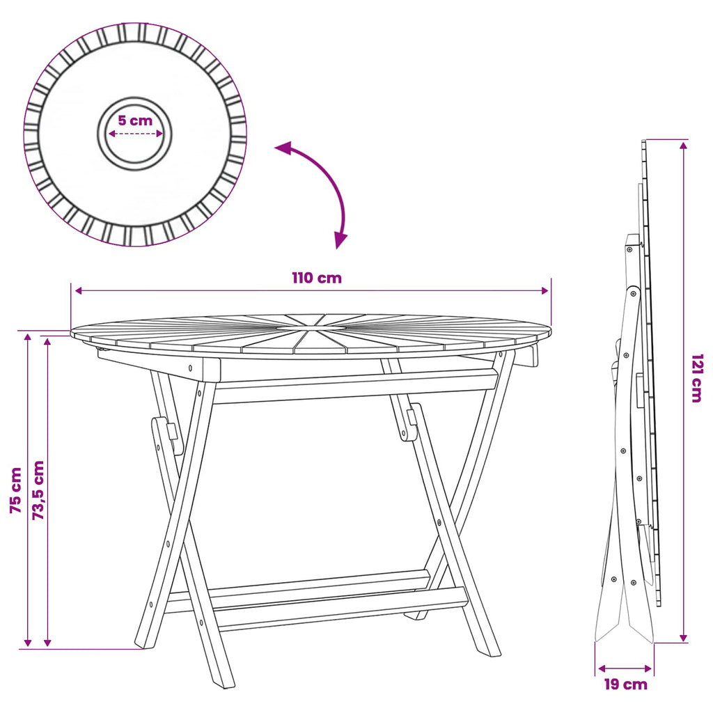 Klappbarer Gartentisch Natur Ø 110 x 75 cm Teak-Massivholz