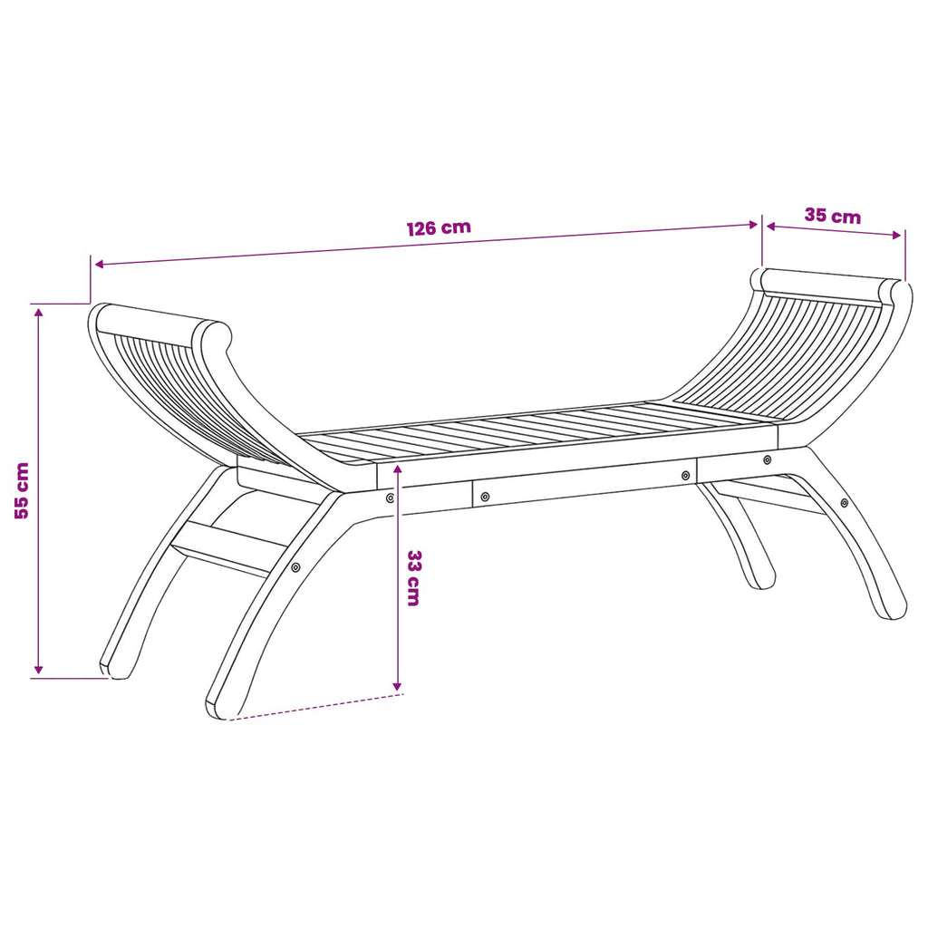 Gartenbank 2-Sitzer 126 cm Massivholz Teak Natur
