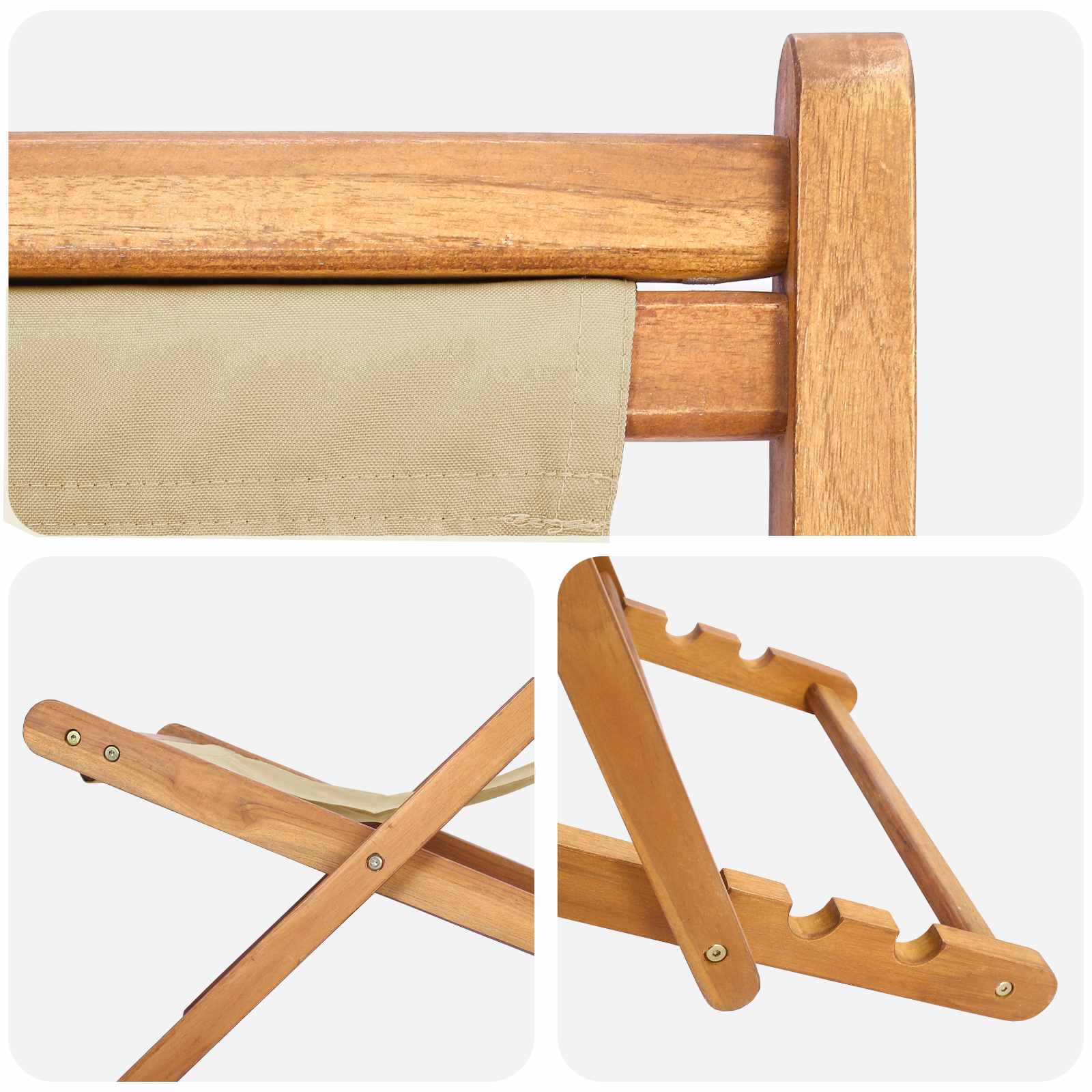 Liegestuhl Beige Massivholz Teak