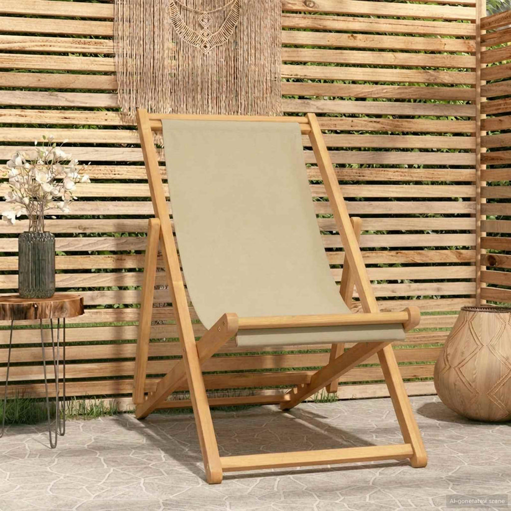 Liegestuhl Beige Massivholz Teak