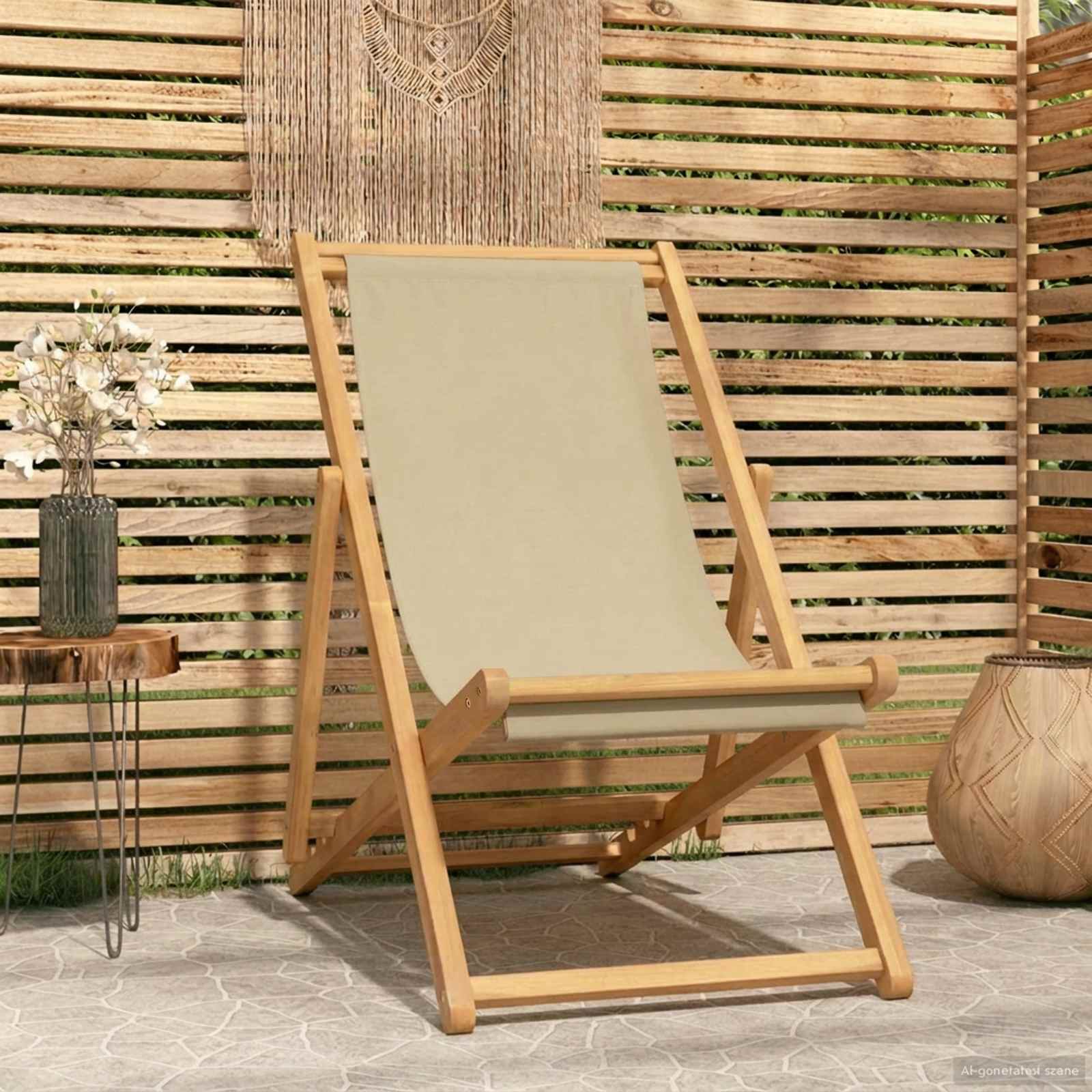 Liegestuhl Beige Massivholz Teak