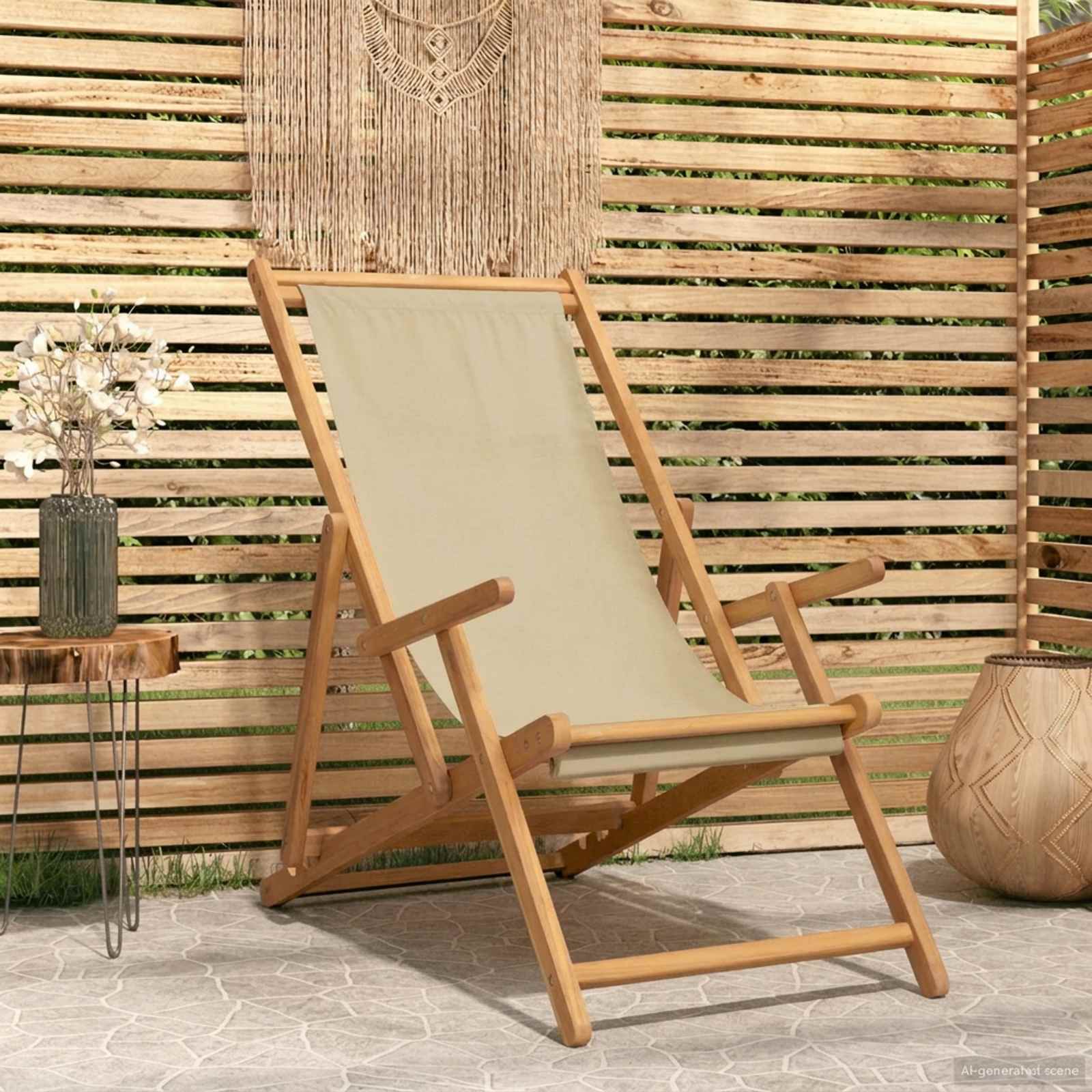 Liegestuhl Beige Massivholz Teak
