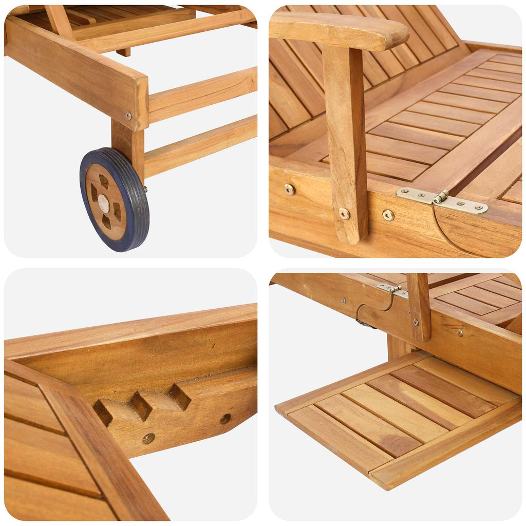 Sonnenliege 1-Person Braun Massivholz Teak