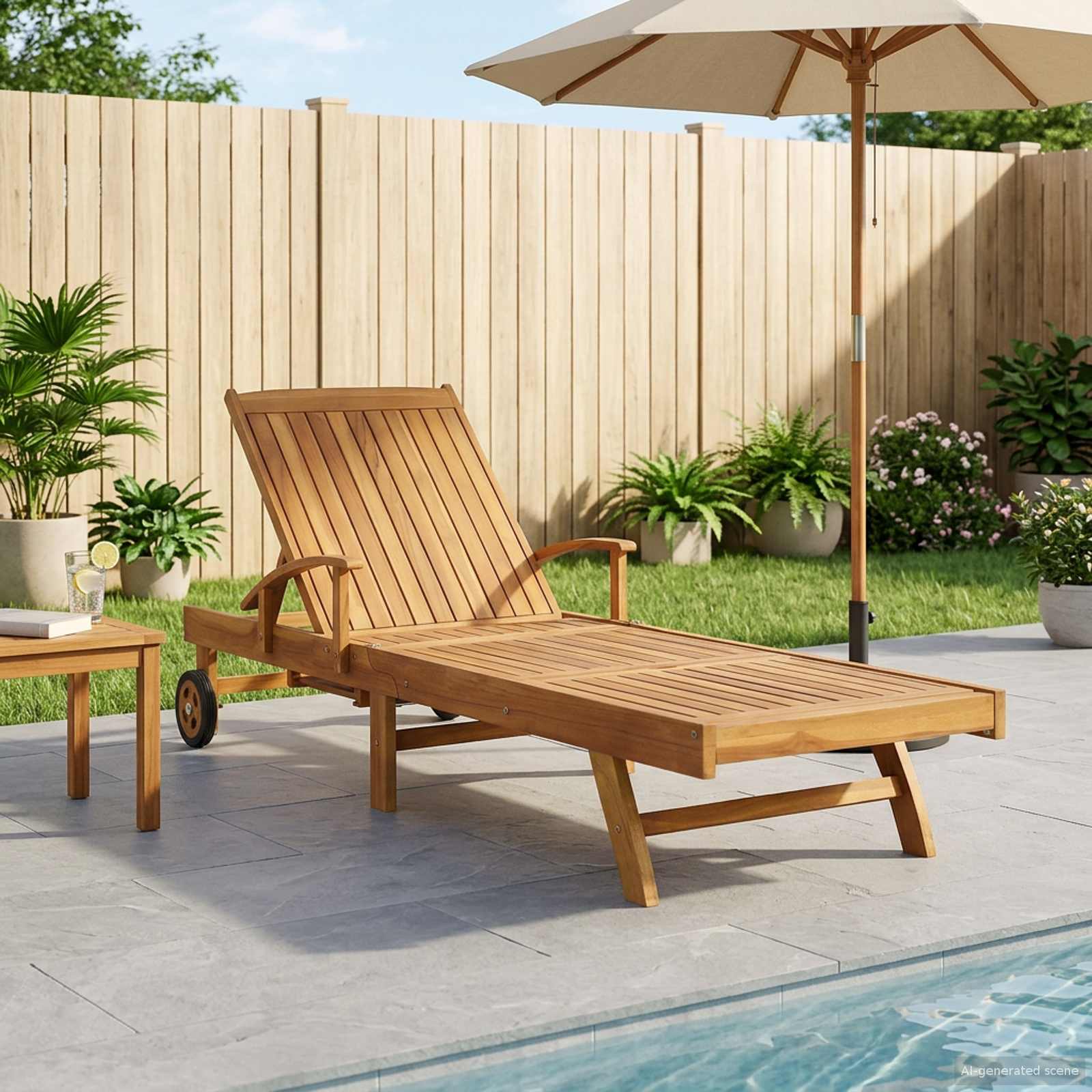 Sonnenliege 1-Person Braun Massivholz Teak