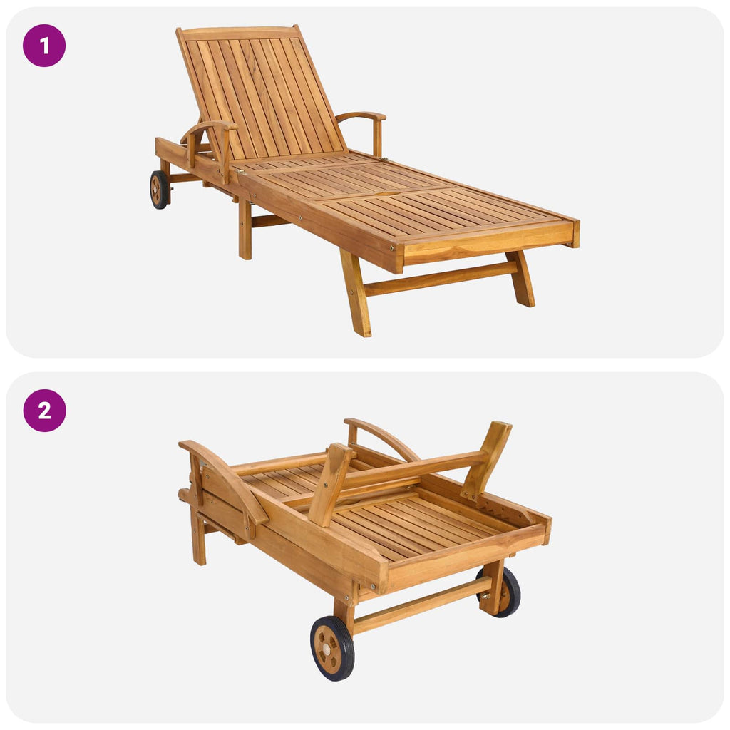 Sonnenliege 1-Person Braun Massivholz Teak