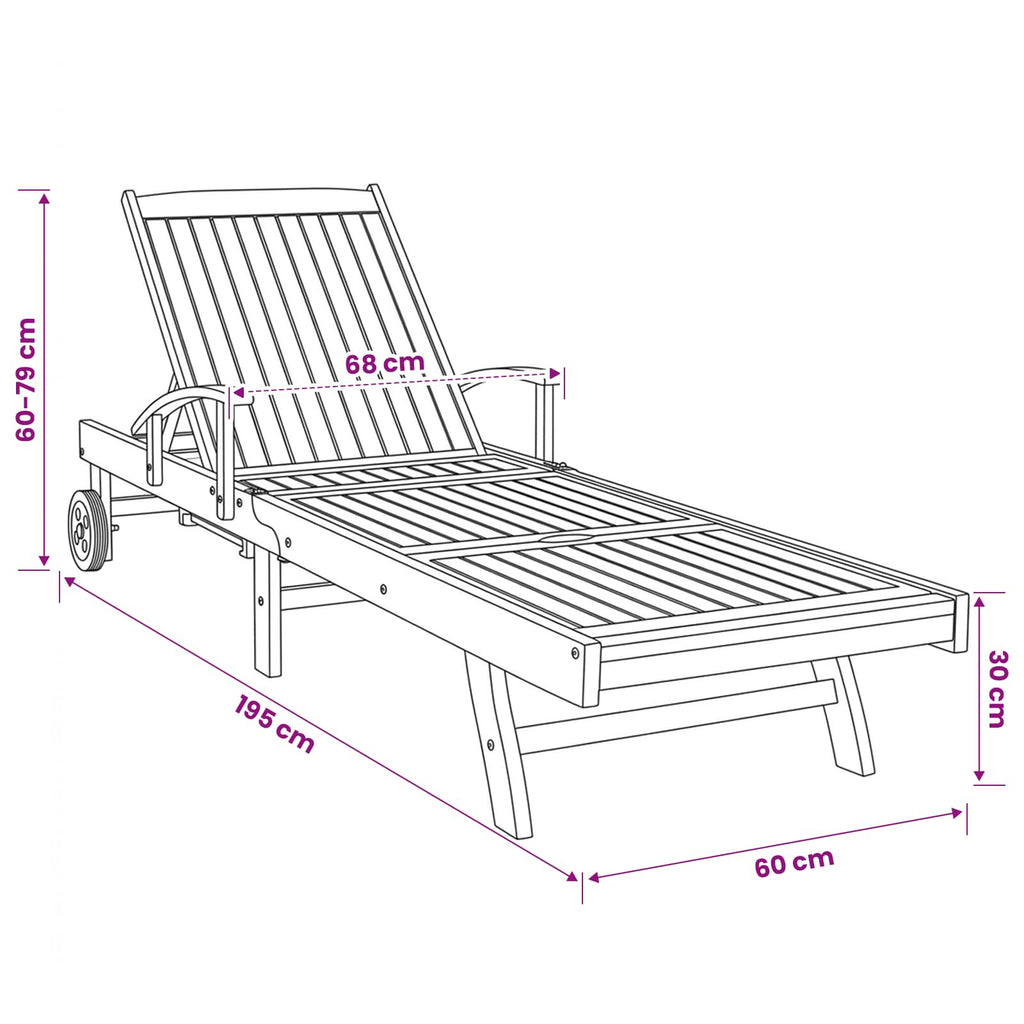 Sonnenliege 1-Person Braun Massivholz Teak