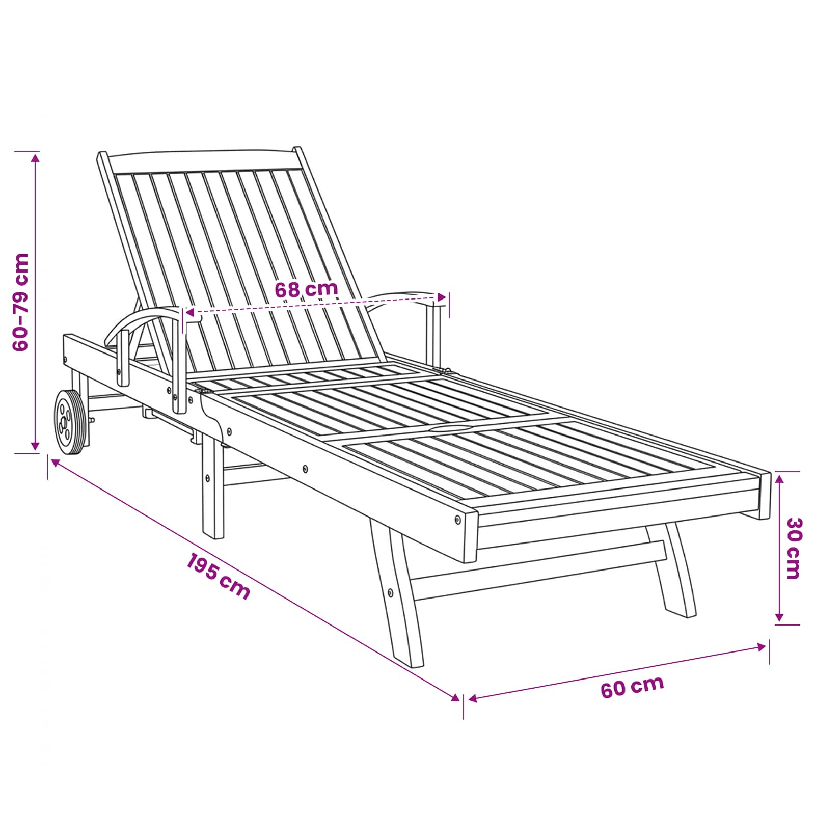 Sonnenliege 1-Person Braun Massivholz Teak