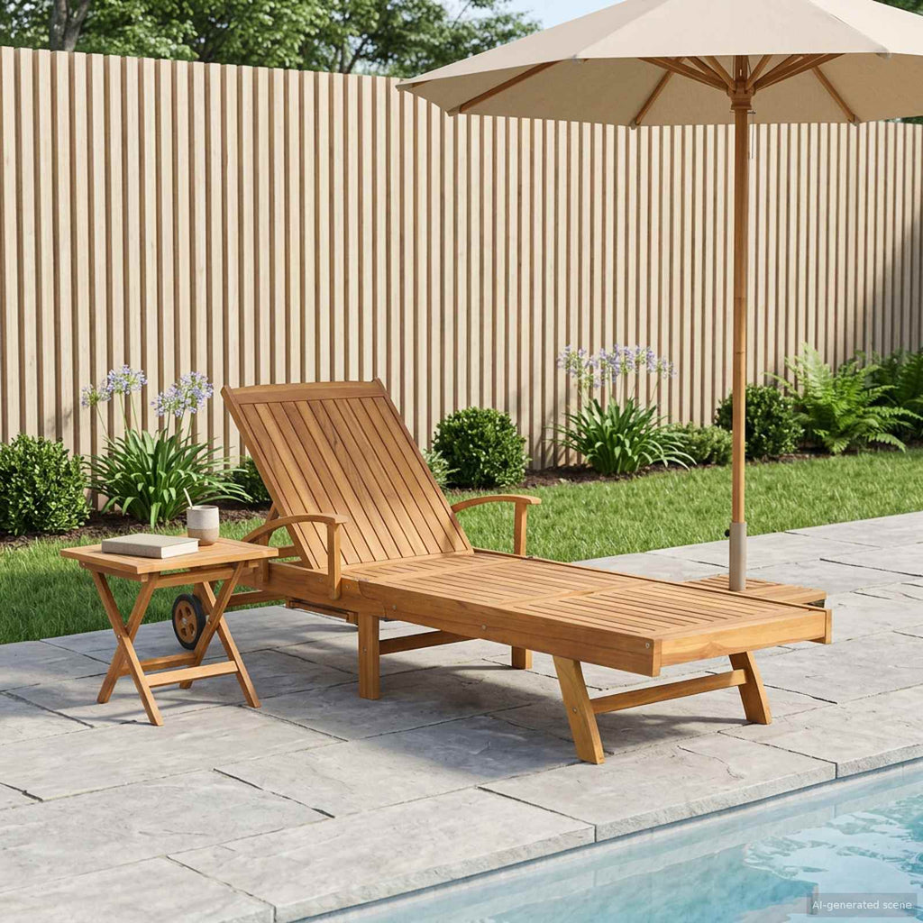 Sonnenliege mit Tisch Massivholz Teak Braun