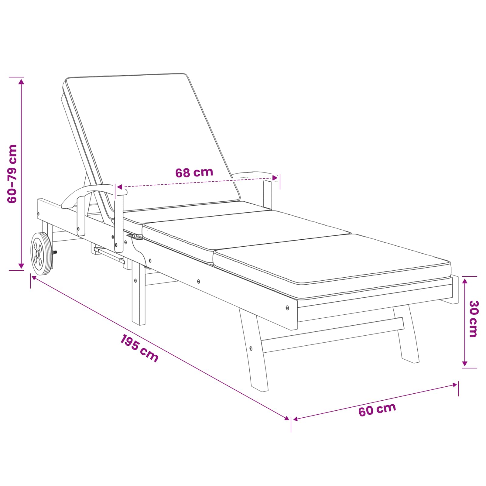 Sonnenliege mit Kissen Massivholz Teak Braun und Creme