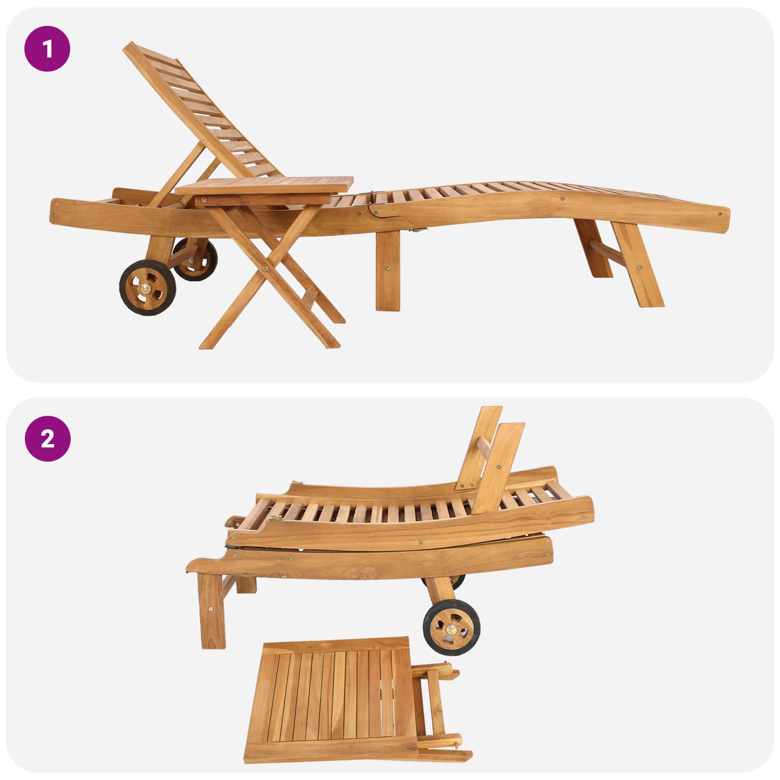 Sonnenliege 2 pcs Braun Massivholz Teak