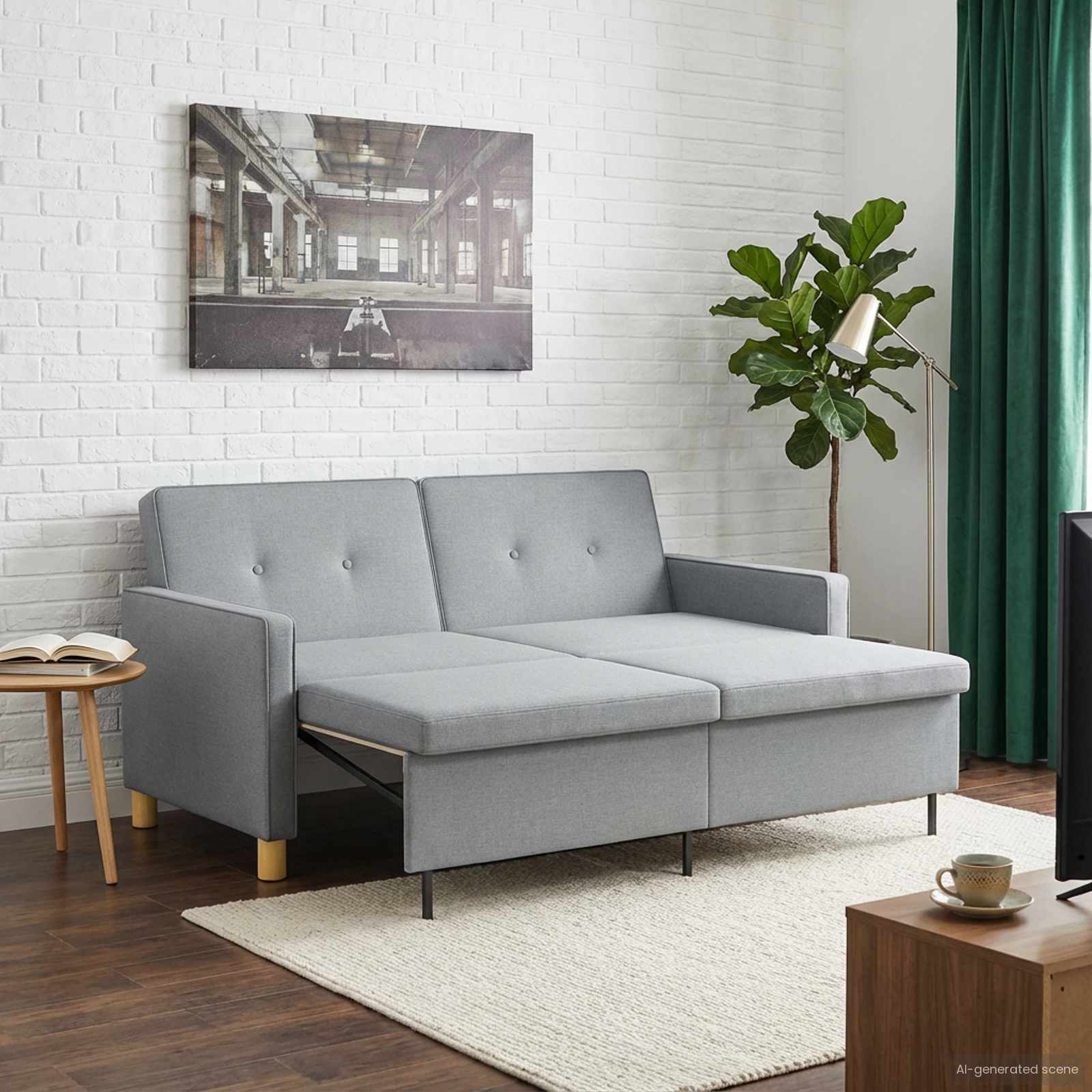 Schlafsofa Ausziehbar Hellgrün Stoff