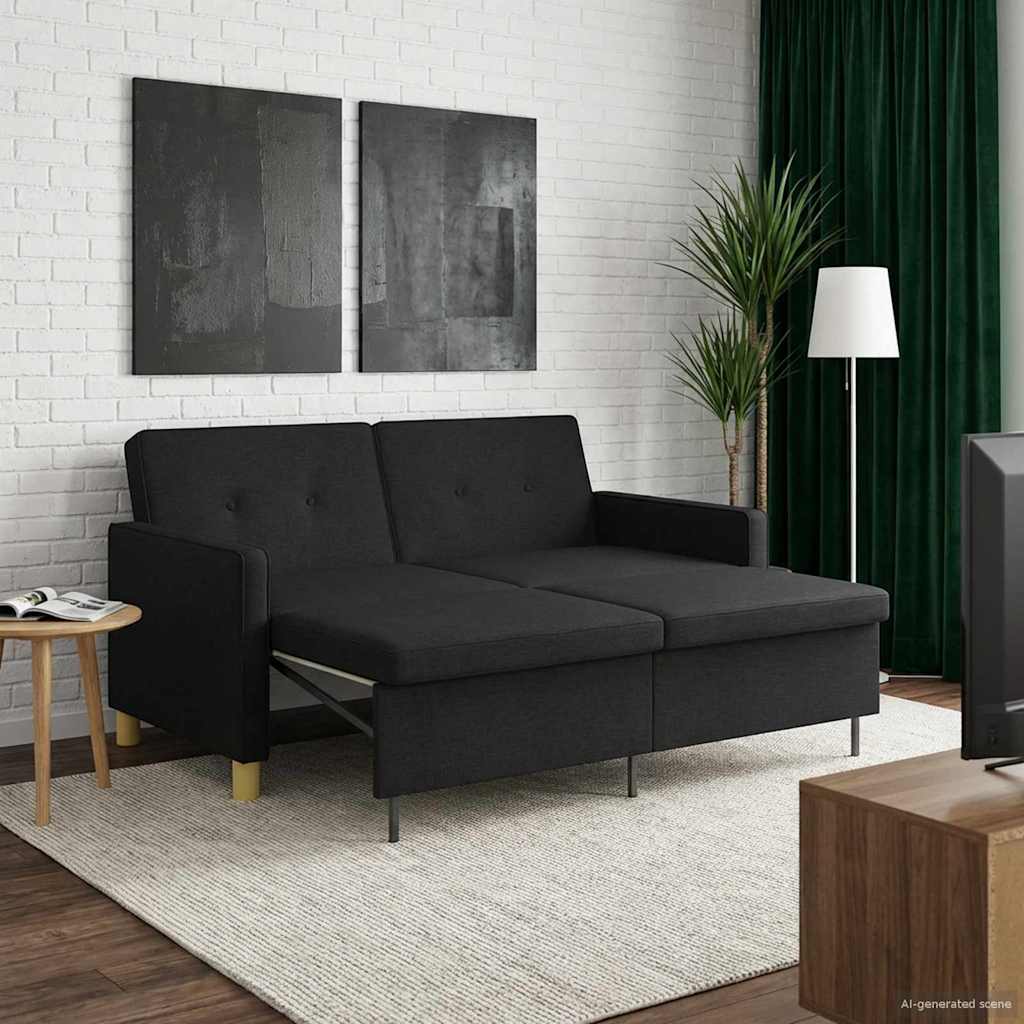 Schlafsofa Ausziehbar Schwarz Stoff