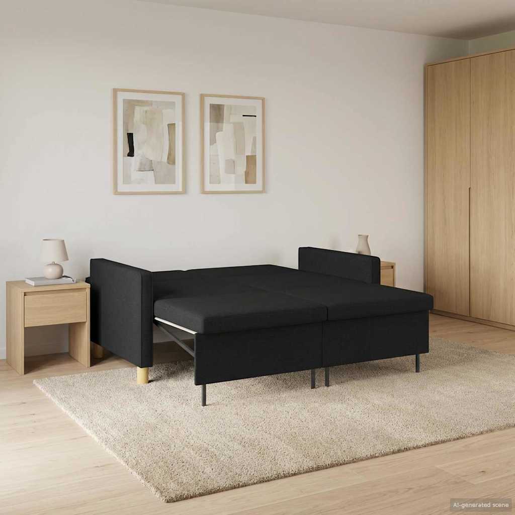 Schlafsofa Ausziehbar Schwarz Stoff