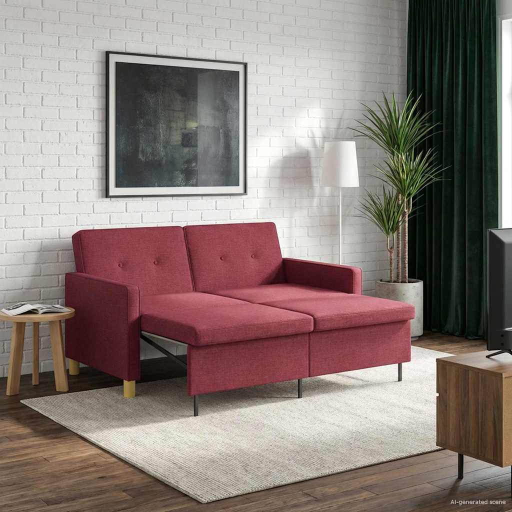 Schlafsofa Ausziehbar Weinrot Stoff