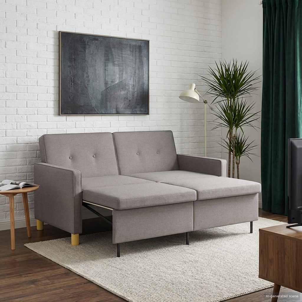 Schlafsofa Ausziehbar Taupe Stoff