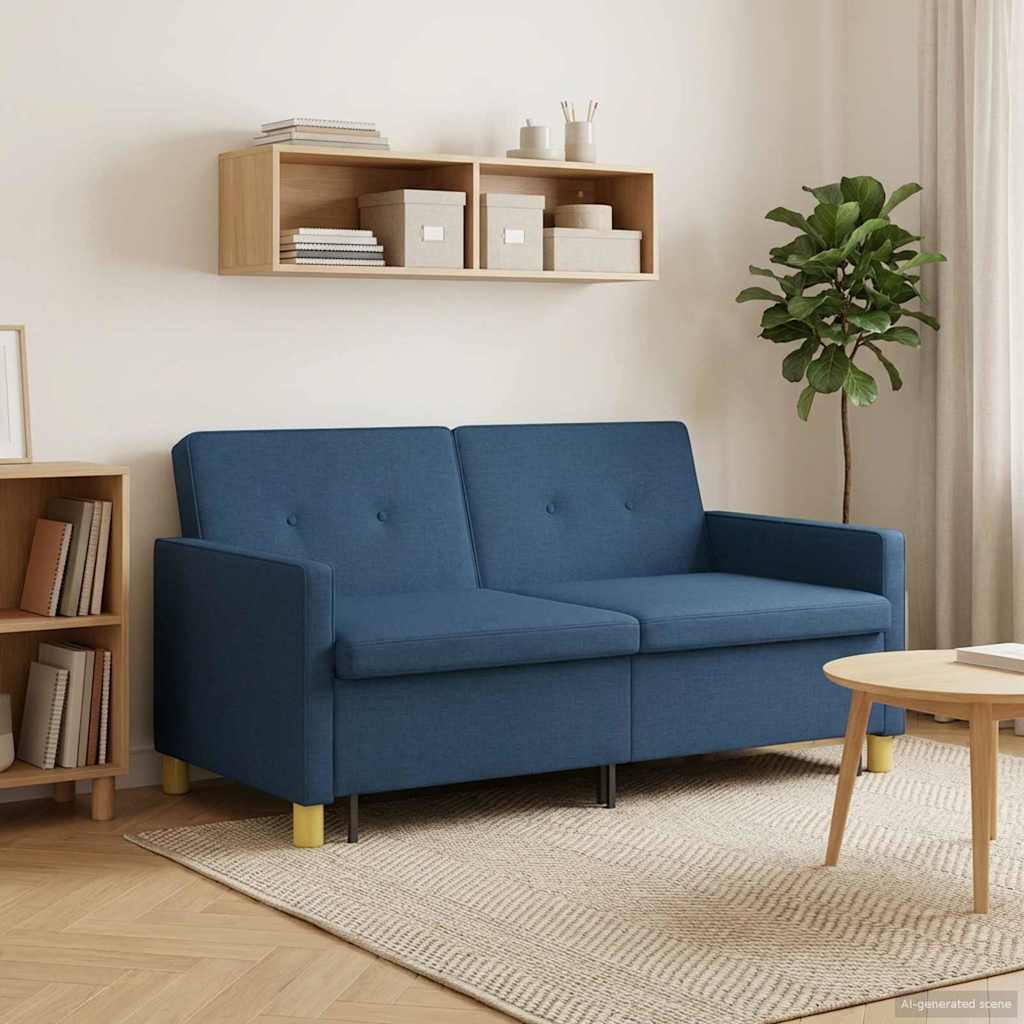Schlafsofa Ausziehbar Blau Stoff