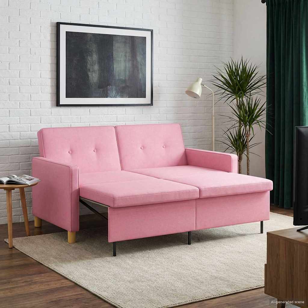 Schlafsofa Ausziehbar Rosa Stoff