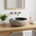 Waschbecken Oval Grau (32-37) x (27-30) x 12 cm Flussstein