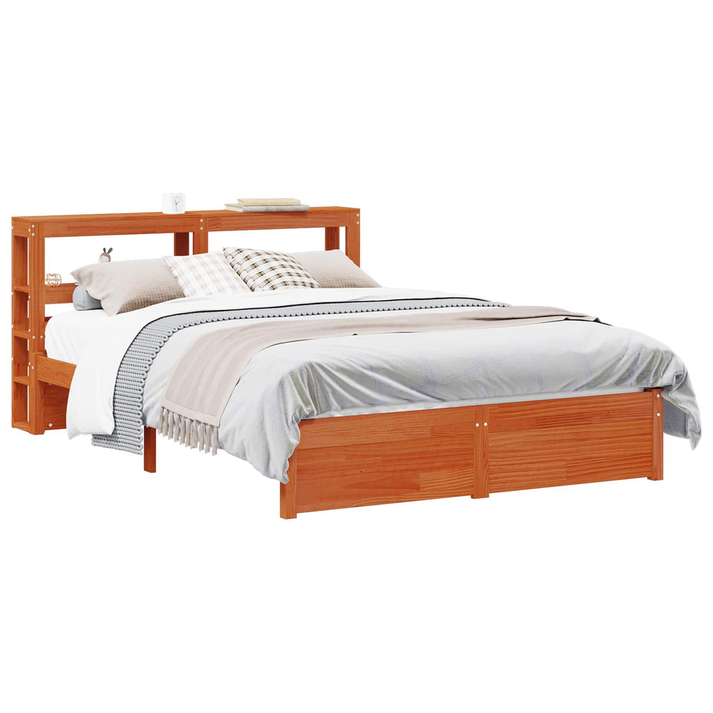 Bettrahmen mit Kopfteil Wachsbraun Massivholz Kiefer