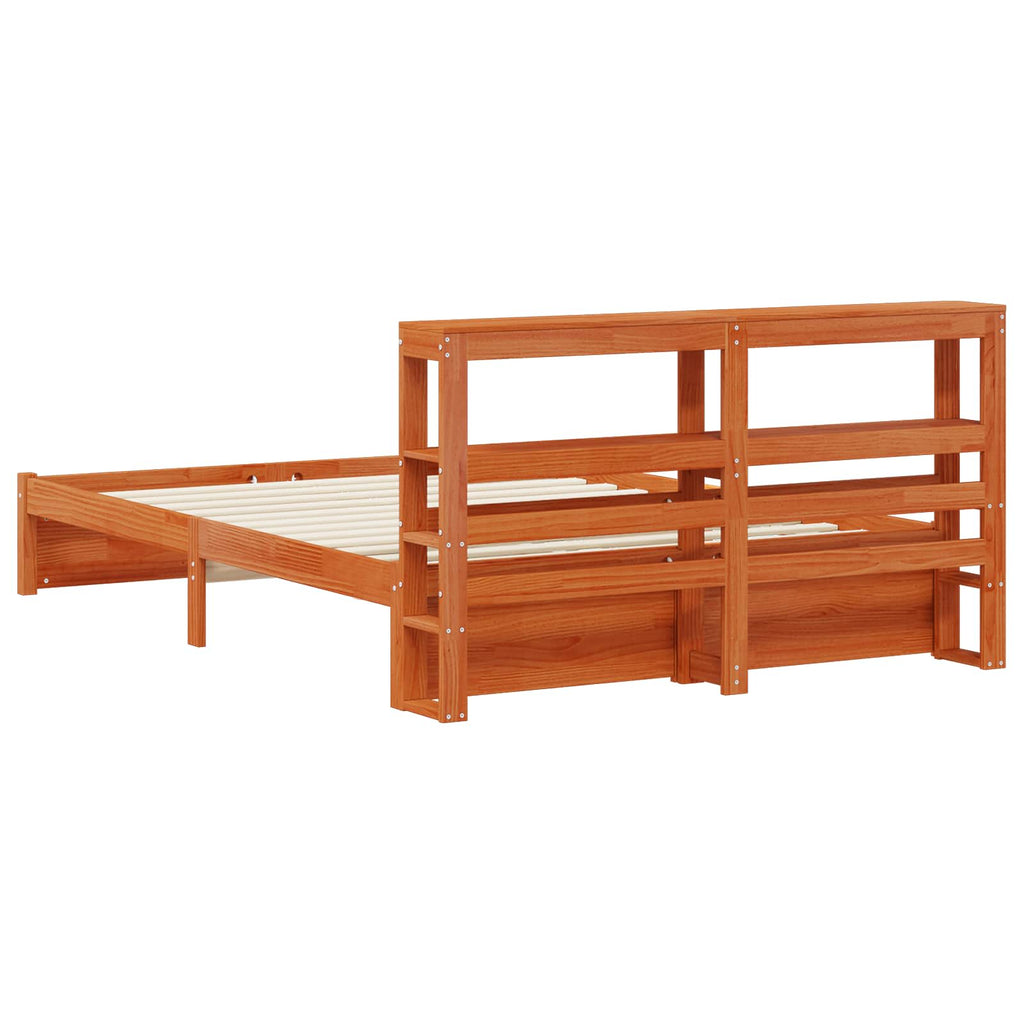 Bettrahmen mit Kopfteil Wachsbraun Massivholz Kiefer