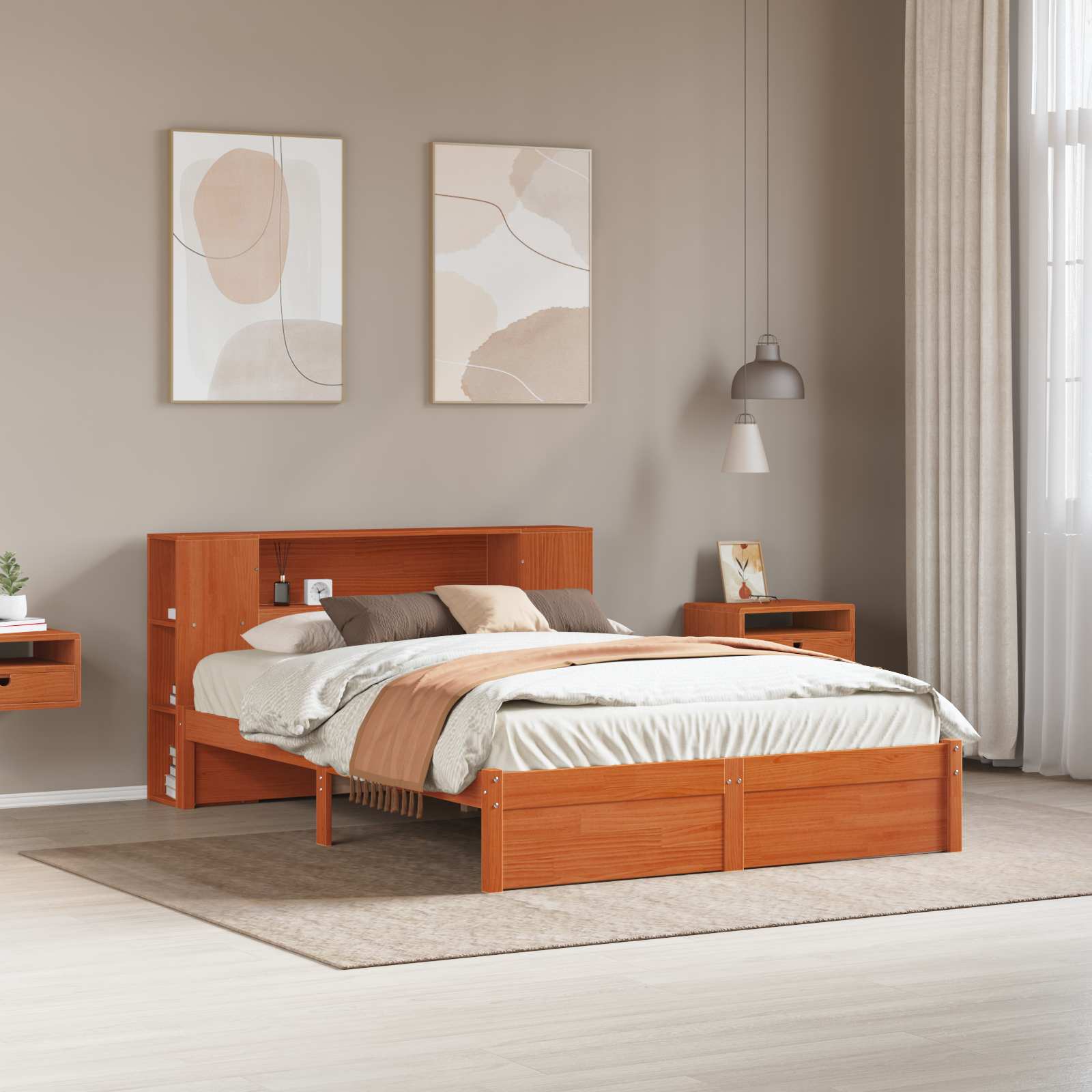 Bettgestell mit Aufbewahrungskopfteil Wachsbraun 140 x 190 cm