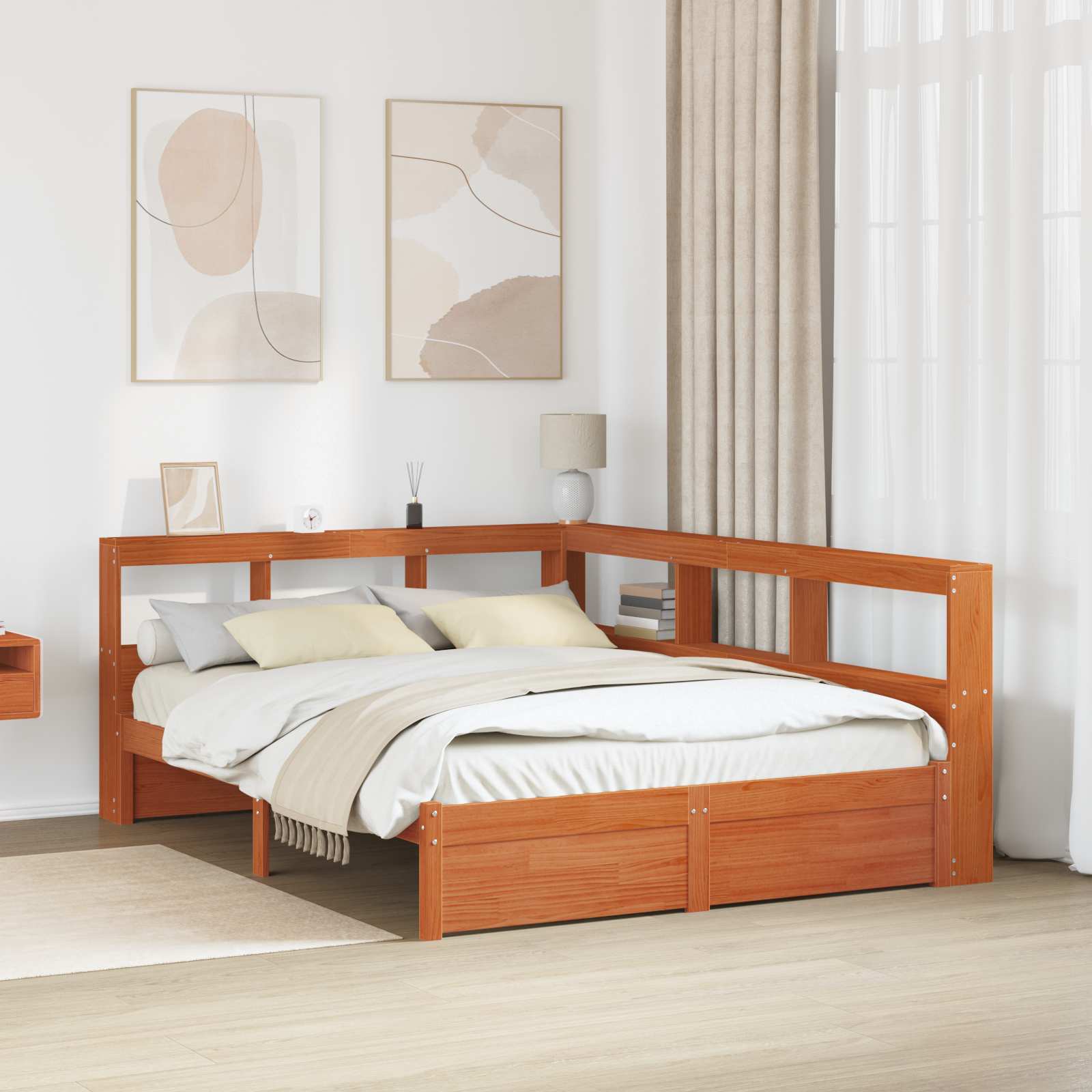 Bücherregal-Bett mit Kopfteil mit Speicher Massivholz Kiefer