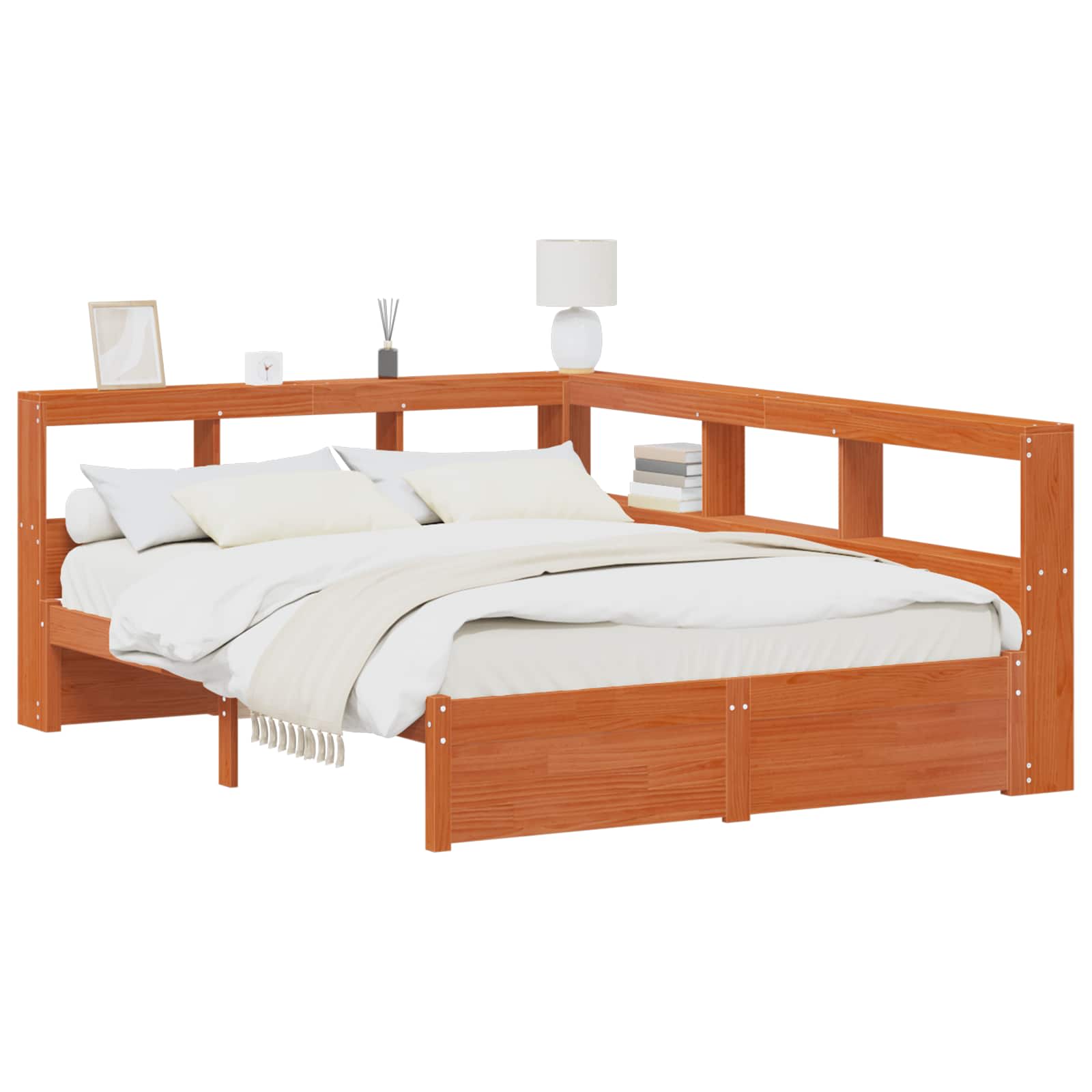 Bücherregal-Bett mit Kopfteil mit Speicher Massivholz Kiefer