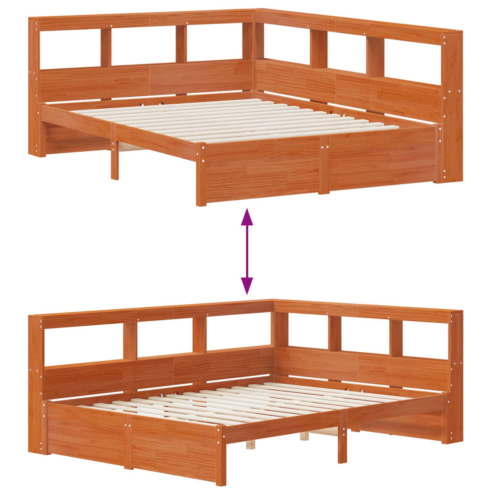 Bücherregal-Bett mit Kopfteil mit Speicher Massivholz Kiefer
