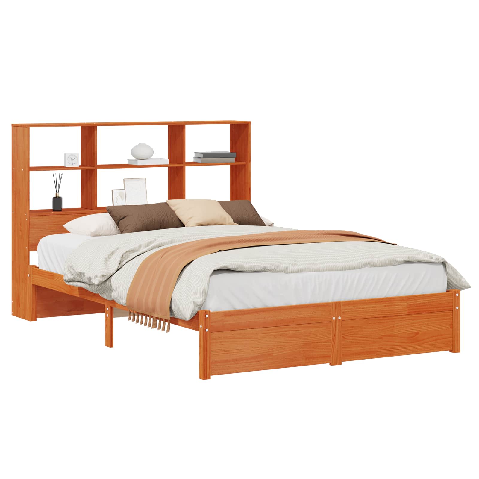 Bettgestell mit Aufbewahrungskopfteil Wachsbraun 140 x 190 cm