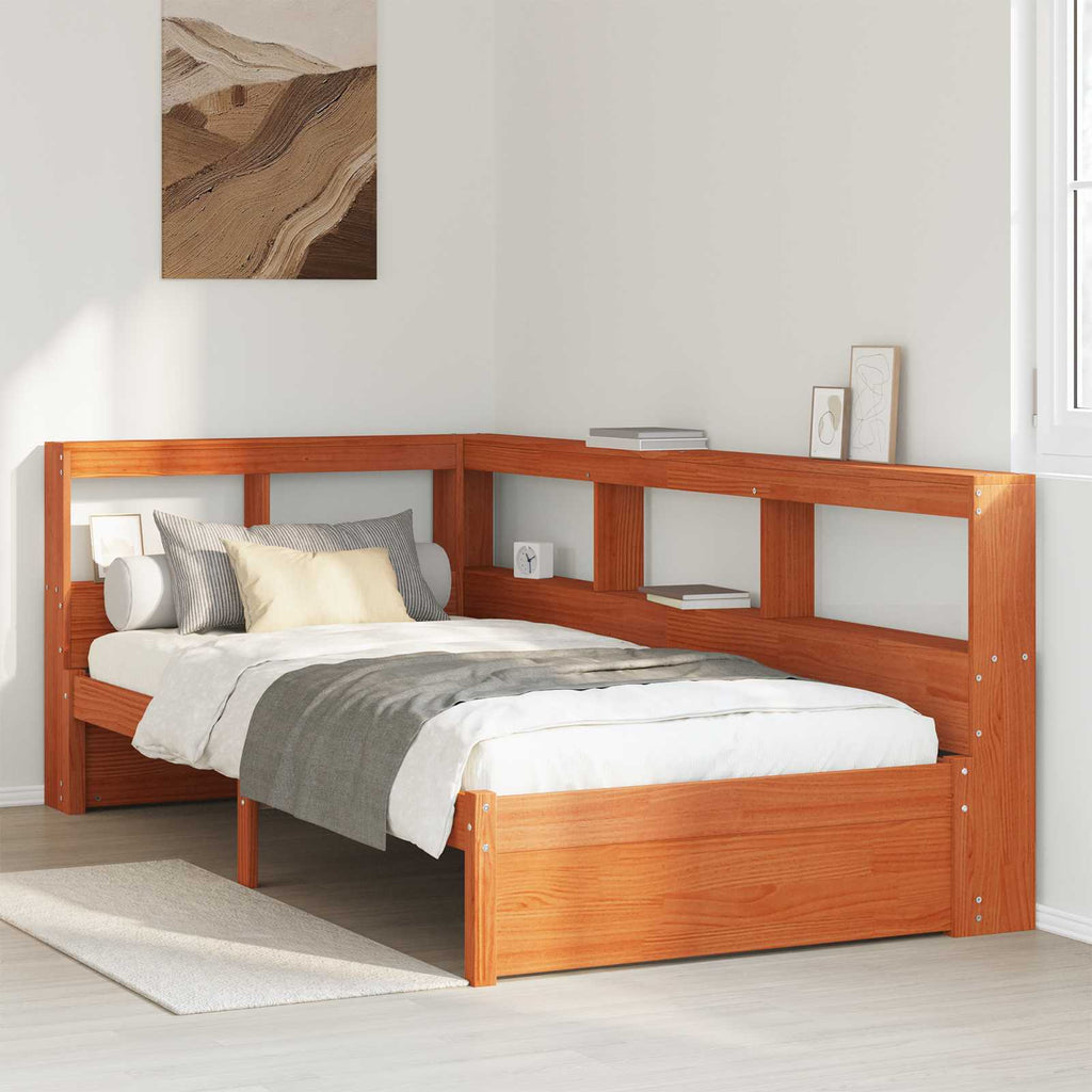 Bücherregal-Bett mit Kopfteil mit Speicher Massivholz Kiefer