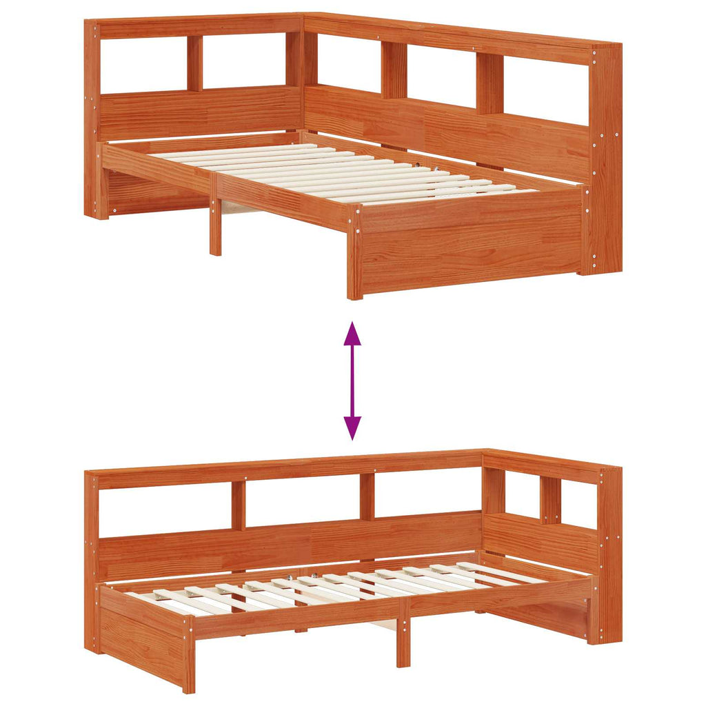 Bücherregal-Bett mit Kopfteil mit Speicher Massivholz Kiefer